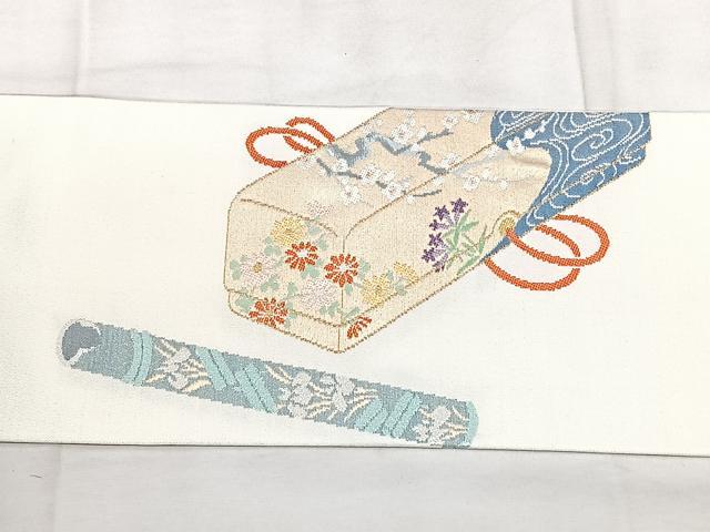 平和屋着物◎九寸名古屋帯 文箱花文 金銀糸 正絹 逸品 BAAY5109qw