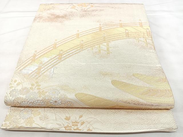 平和屋着物◎六通柄袋帯 渡橋風景文 金銀糸 正絹 逸品 BAAY5121qw
