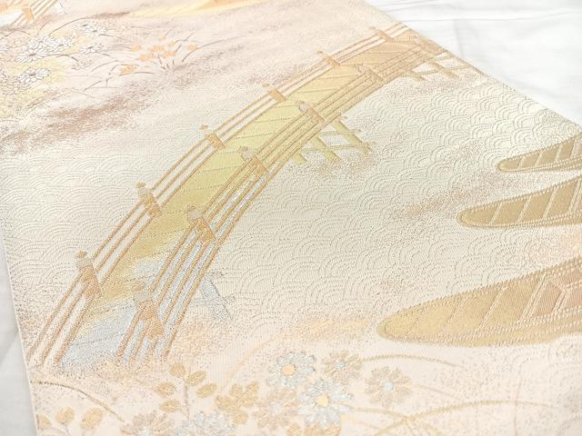 平和屋着物◎六通柄袋帯 渡橋風景文 金銀糸 正絹 逸品 BAAY5121qw