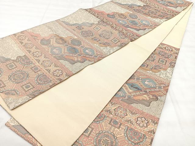 平和屋着物◎六通柄袋帯 道長吉祥花文 金糸 正絹 逸品 BAAY5125qw