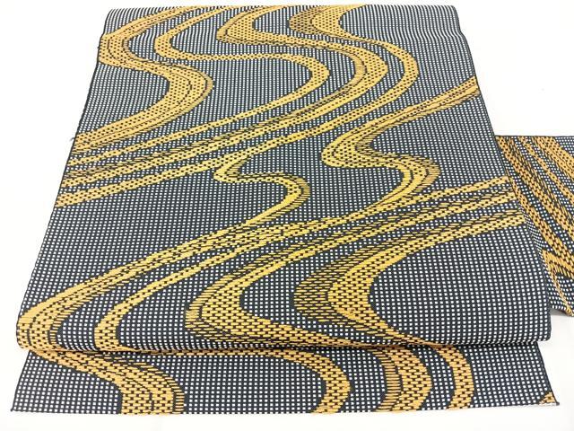 平和屋着物◎本場筑前博多織 八寸名古屋帯 流水文 黒地 正絹 逸品 BAAY5130qw