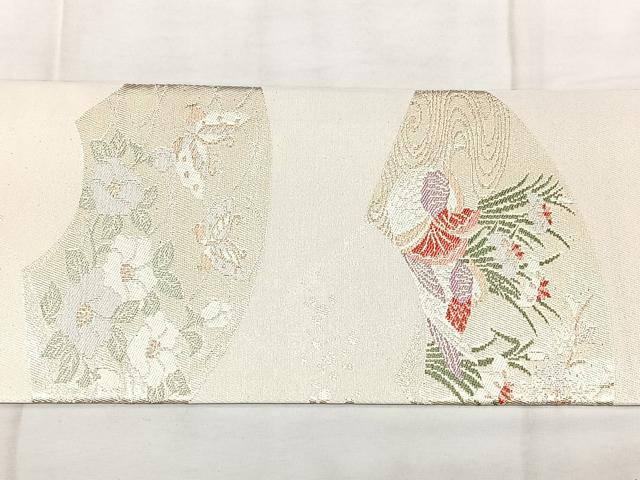 平和屋着物◎九寸名古屋帯 色紙花鳥文 金銀糸 正絹 逸品 BAAY5136qw