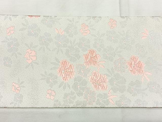 平和屋着物◎九寸名古屋帯 唐織 草花文 銀糸 正絹 逸品 BAAY5142qw
