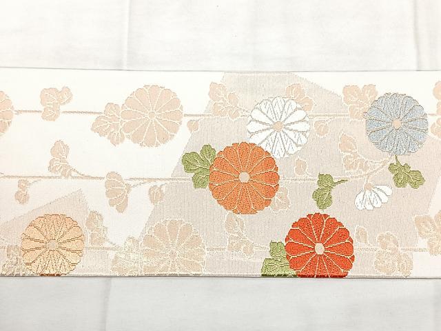 平和屋着物◎九寸名古屋帯 唐織 菊文 金糸 正絹 逸品 BAAY5144qw