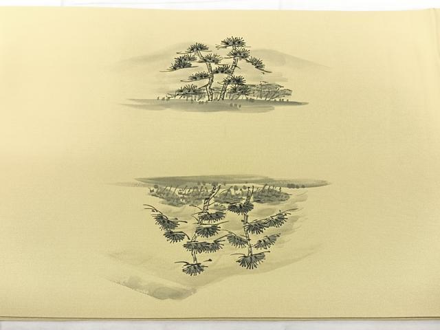 平和屋着物◎塩瀬 九寸開き名古屋帯 作家物 手描き 風景松文 正絹 逸品 BAAY5145qw
