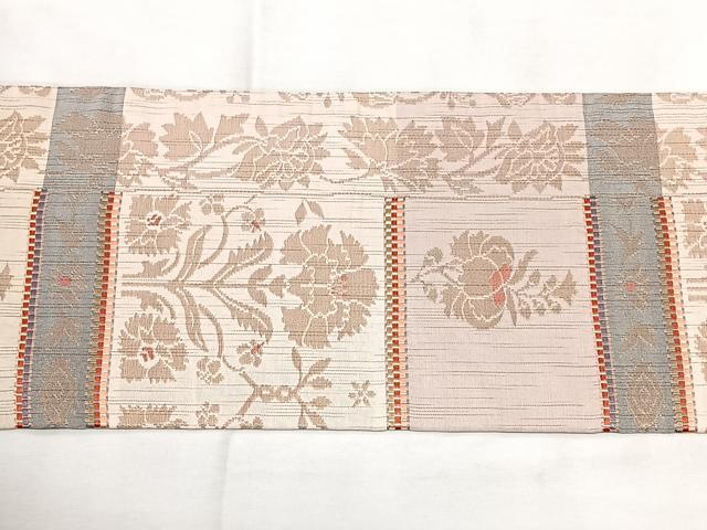 平和屋着物◎九寸名古屋帯 横段花文 金糸 正絹 逸品 BAAY5146qw