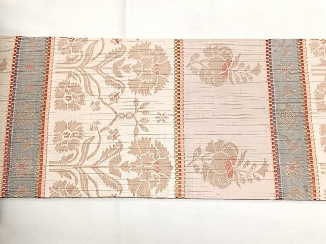 平和屋着物◎九寸名古屋帯 横段花文 金糸 正絹 逸品 BAAY5146qw