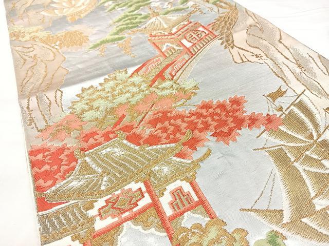 平和屋着物◎六通柄袋帯 風景文 金銀糸 正絹 逸品 BAAY5153qw