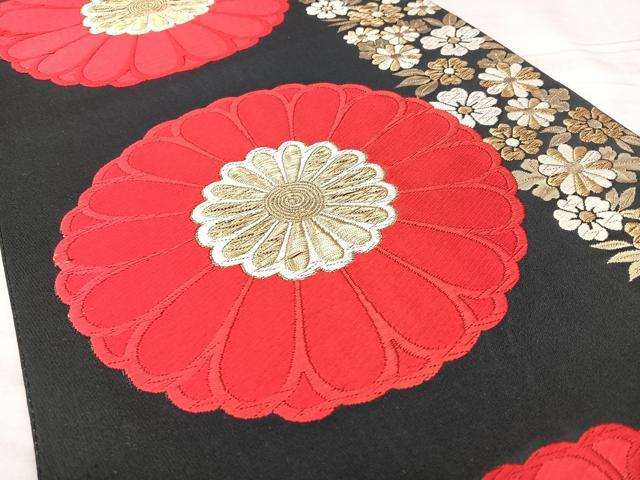 平和屋着物◎六通柄袋帯 唐織 花間道 黒地 金糸 正絹 逸品 BAAY5154qw