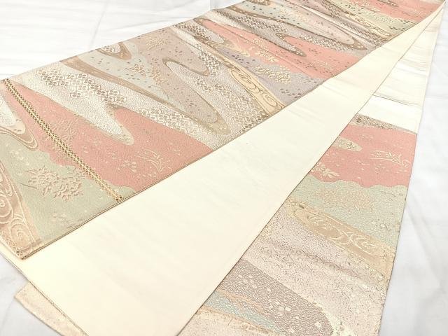 平和屋着物◎六通柄袋帯 流水花文 金糸 正絹 逸品 BAAY5155qw