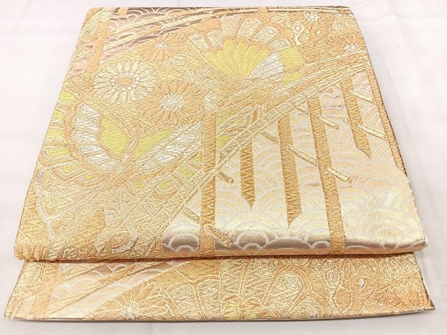 平和屋着物◎六通柄袋帯 双蝶橋紋 金糸 正絹 逸品 BAAY5159qw