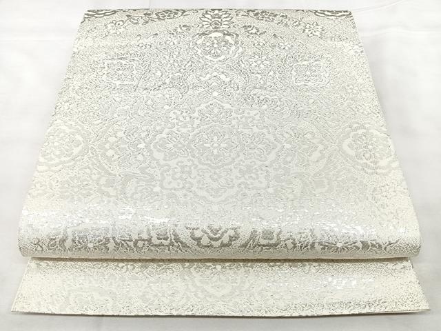 平和屋着物◎六通柄袋帯 正倉院花文 銀糸 正絹 逸品 BAAY5167qw