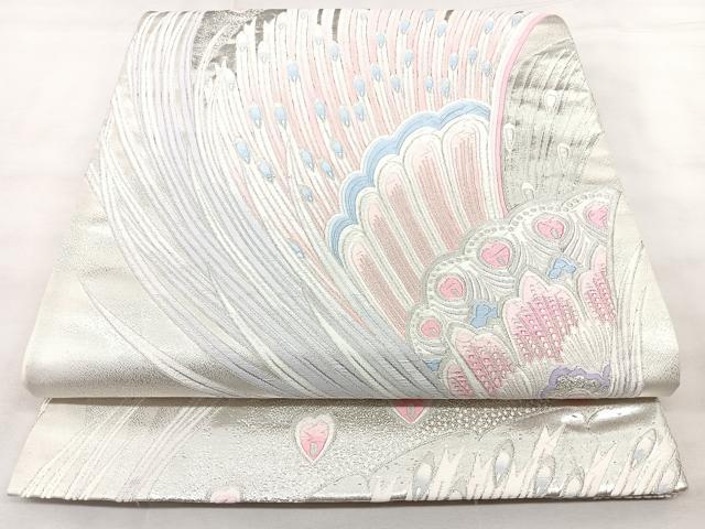 平和屋着物◎六通柄袋帯 唐織 孔雀文 銀糸 正絹 逸品 BAAY5173qw