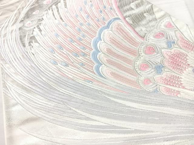 平和屋着物◎六通柄袋帯 唐織 孔雀文 銀糸 正絹 逸品 BAAY5173qw