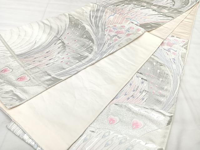 平和屋着物◎六通柄袋帯 唐織 孔雀文 銀糸 正絹 逸品 BAAY5173qw