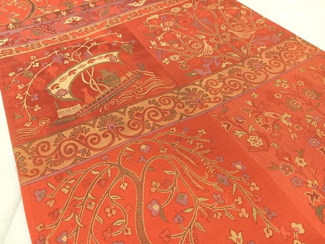 平和屋着物◎六通柄袋帯 洋花文 正絹 逸品 BAAY5176qw