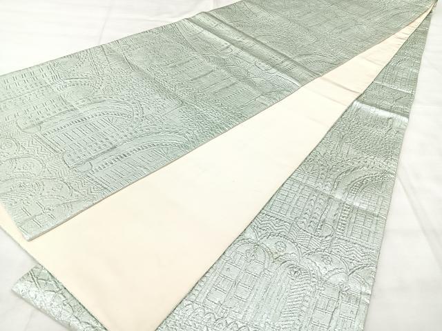 平和屋着物◎全通柄袋帯 風景文 銀糸 正絹 逸品 BAAY5183qw