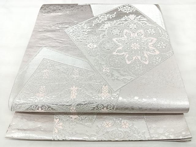 平和屋着物◎六通柄袋帯 色紙花文 銀糸 正絹 逸品 BAAY5188qw