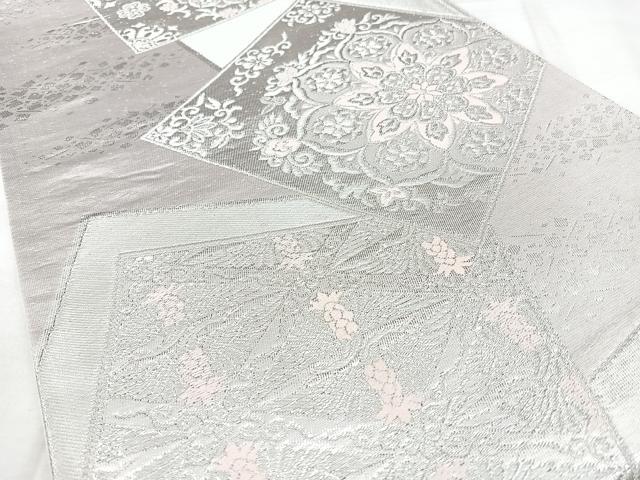 平和屋着物◎六通柄袋帯 色紙花文 銀糸 正絹 逸品 BAAY5188qw