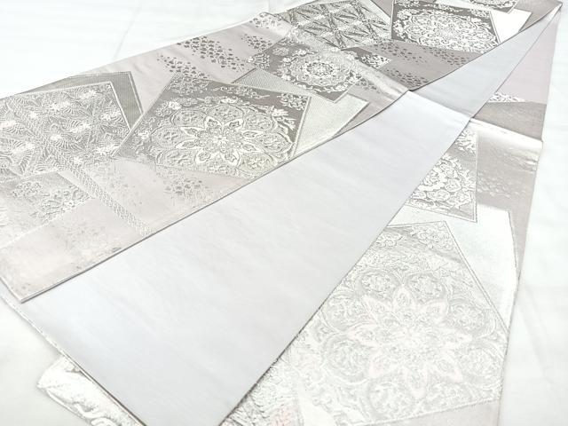 平和屋着物◎六通柄袋帯 色紙花文 銀糸 正絹 逸品 BAAY5188qw