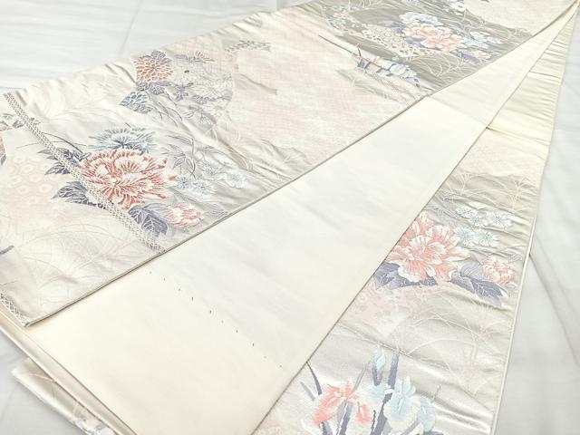 平和屋着物◎六通柄袋帯 唐織 花園錦 地紙花文 銀糸 正絹 逸品 BAAY5190qw