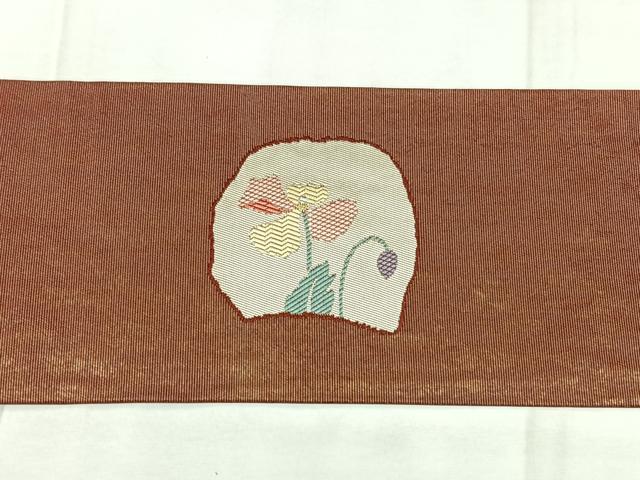 平和屋着物◎九寸名古屋帯 草花文 引箔 正絹 逸品 BAAY5195qw