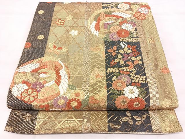 平和屋着物◎佐賀錦 六通柄袋帯 唐織 花鳥文 金糸 正絹 逸品 BAAY5200qw