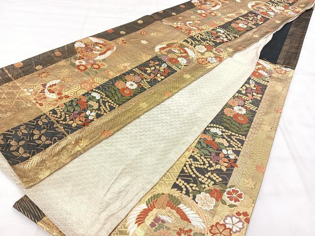 平和屋着物◎佐賀錦 六通柄袋帯 唐織 花鳥文 金糸 正絹 逸品 BAAY5200qw