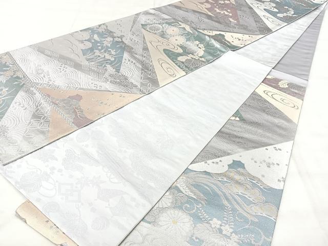 平和屋着物◎両面 六通柄袋帯 流水花鳥文 金銀糸 正絹 逸品 BAAY5201qw