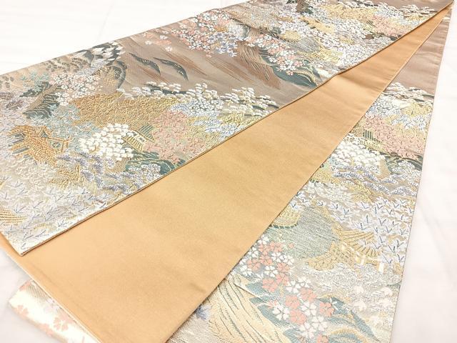 平和屋着物◎六通柄袋帯 京山水文 プラチナ二重箔 正絹 逸品 BAAY5202qw