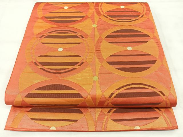 平和屋着物◎六通柄袋帯 幾何学間道 正絹 逸品 BAAY5217qw