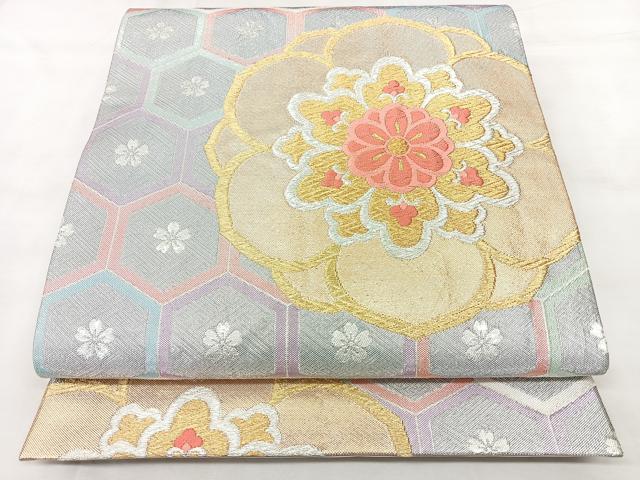 平和屋着物◎西陣 野々村織物謹製 六通柄袋帯 唐織 亀甲花文 金銀糸 三越扱い 正絹 逸品 BAAY5226qw