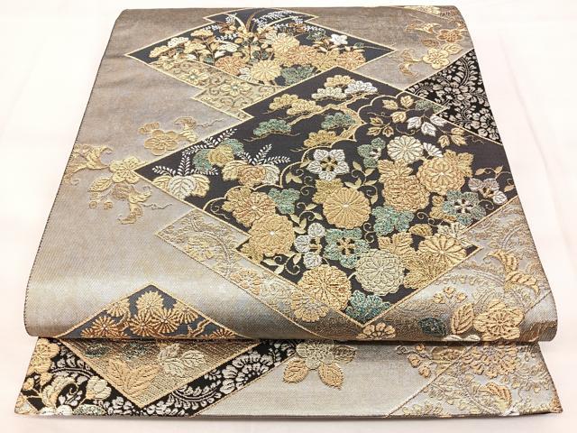 平和屋着物◎六通柄袋帯 松川菊聚文 金銀糸 引箔 正絹 逸品 BAAY5227qw
