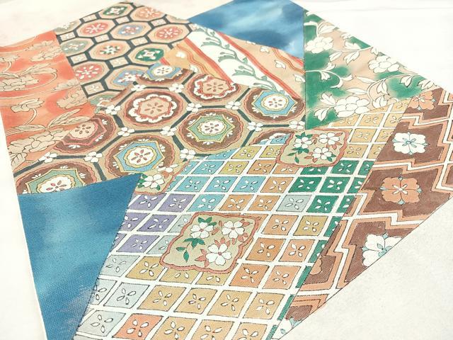 平和屋着物◎太鼓柄袋帯 切嵌吉祥花文 引箔 正絹 逸品 BAAY5228qw