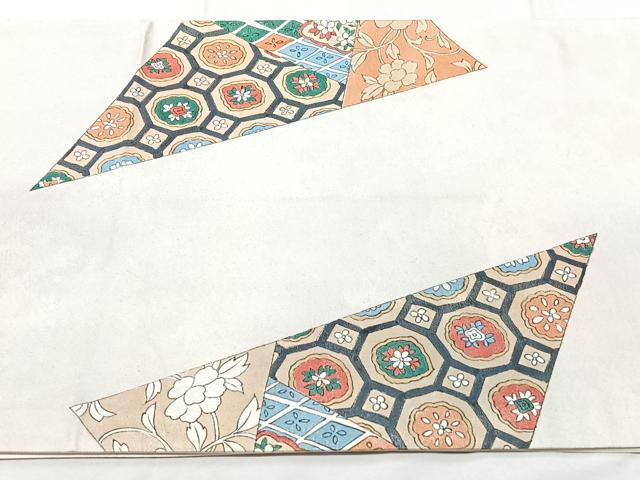 平和屋着物◎太鼓柄袋帯 切嵌吉祥花文 引箔 正絹 逸品 BAAY5228qw