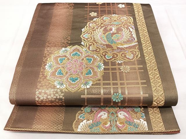 平和屋着物◎六通柄袋帯 正倉院花鳥文 金糸 正絹 逸品 BAAY5233qw