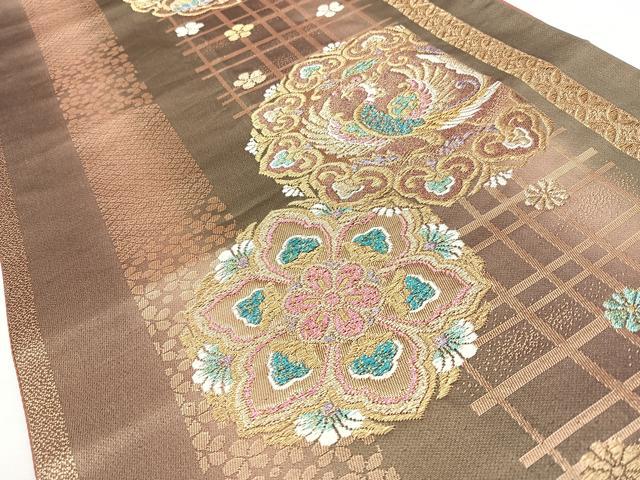 平和屋着物◎六通柄袋帯 正倉院花鳥文 金糸 正絹 逸品 BAAY5233qw