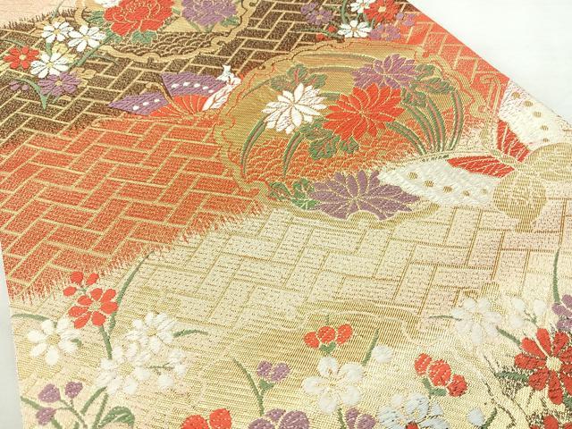 平和屋着物◎佐賀錦 六通柄袋帯 唐織 雪輪花蝶文 金糸 正絹 逸品 BAAY5234qw