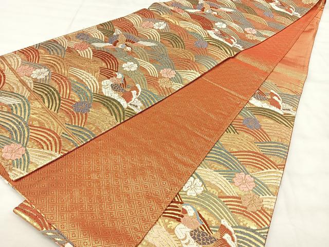 平和屋着物◎佐賀錦 六通柄袋帯 唐織 流波鴛鴦文 金糸 正絹 逸品 BAAY5240qw