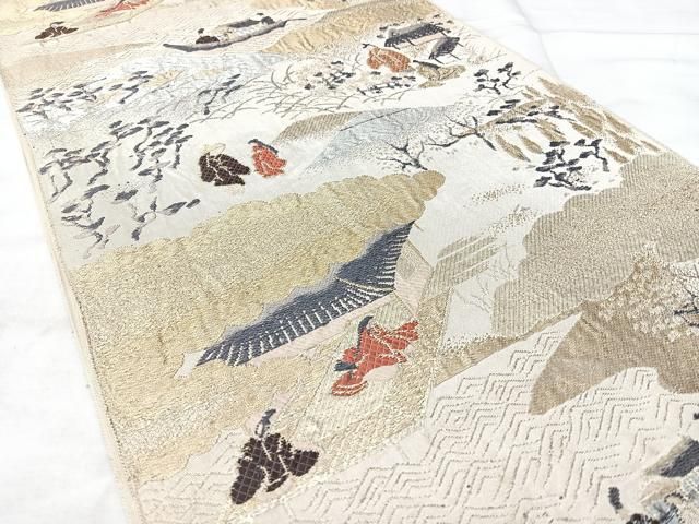 平和屋着物◎六通柄 本袋帯 人物風景文 金銀糸 正絹 逸品 BAAY5241qw