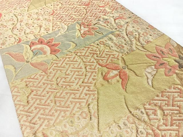平和屋着物◎佐賀錦 六通柄袋帯 更紗花文 金糸 正絹 逸品 BAAY5272qw
