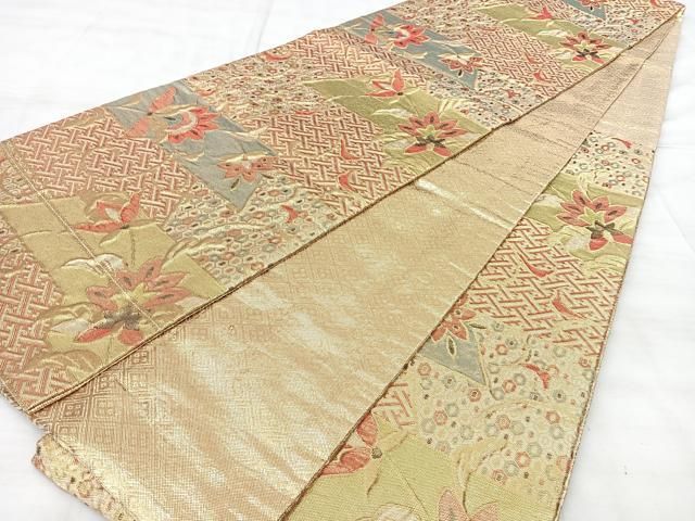 平和屋着物◎佐賀錦 六通柄袋帯 更紗花文 金糸 正絹 逸品 BAAY5272qw