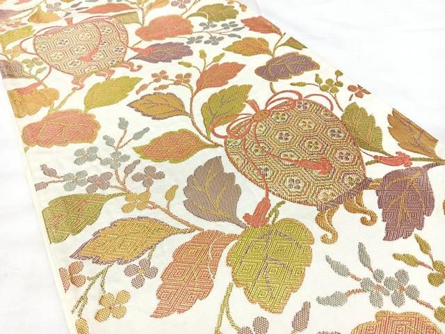 平和屋着物◎六通柄袋帯 仕覆花文 金糸 正絹 逸品 BAAY5277qw