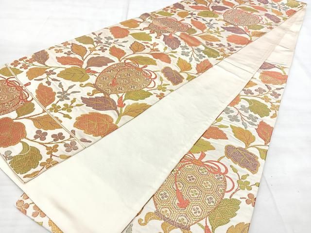 平和屋着物◎六通柄袋帯 仕覆花文 金糸 正絹 逸品 BAAY5277qw