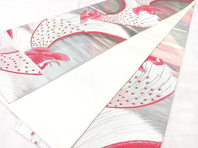 平和屋着物◎六通柄袋帯 唐織 彩華孔雀文 純プラチナ箔 正絹 逸品 BAAY5291qw