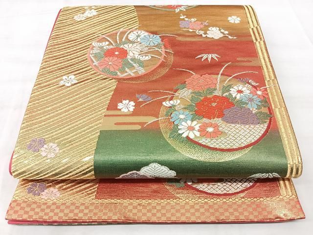 平和屋着物◎六通柄袋帯 唐織 草花丸文 金銀糸 正絹 逸品 BAAY5304qw