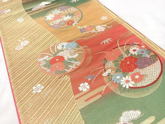 平和屋着物◎六通柄袋帯 唐織 草花丸文 金銀糸 正絹 逸品 BAAY5304qw