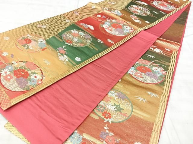 平和屋着物◎六通柄袋帯 唐織 草花丸文 金銀糸 正絹 逸品 BAAY5304qw