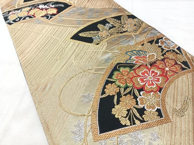 平和屋着物◎六通柄袋帯 地紙花蝶文 黒地 金銀糸 正絹 逸品 BAAY5306qw