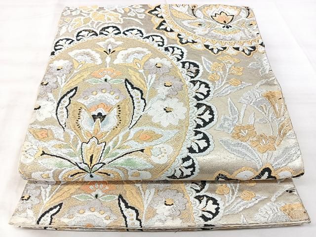 平和屋着物◎六通柄袋帯 更紗花文 金銀糸 正絹 逸品 BAAY5311qw